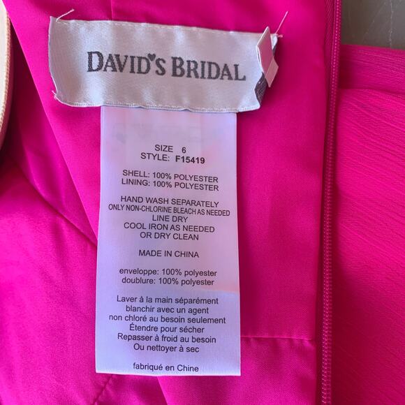 David's Bridal Dress Women's Size 6 Fuchsia Split Chiffon Party Strapless F15419 - Picture 4 of 6